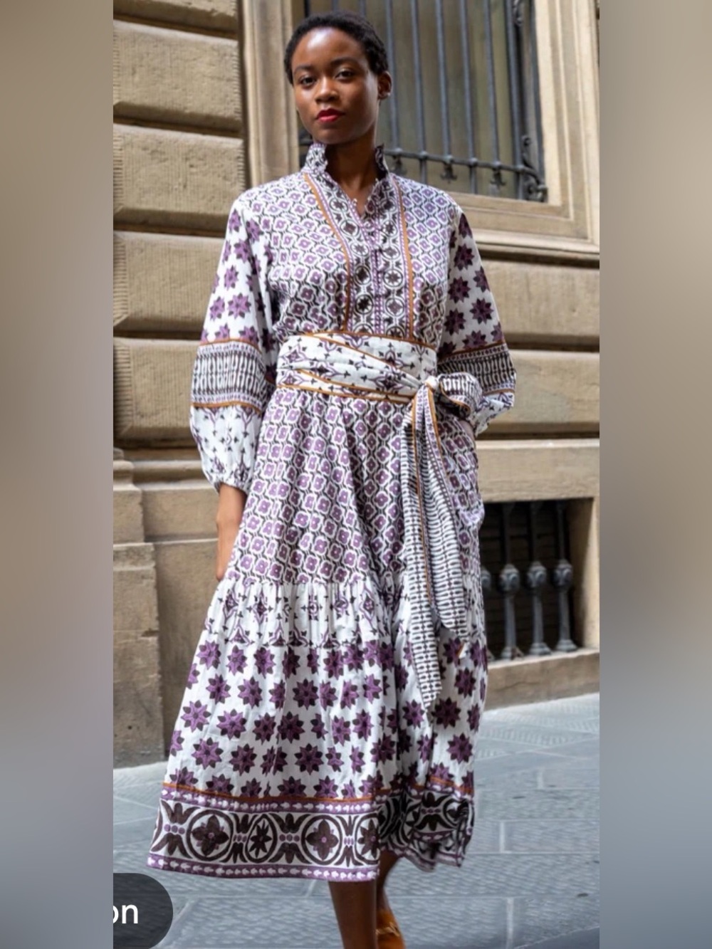 Sue Sartor Long Sleeve Floral Maxi Dress - White & Brown